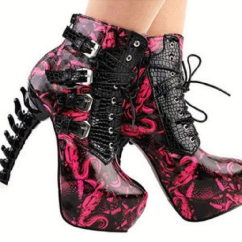Mermaid Swirl Goth Jagged Edge Ankle Boots